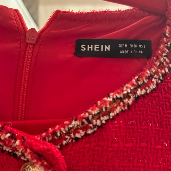 Shein Red Tweed Dress with Gold Buttons - Picture 6 of 11